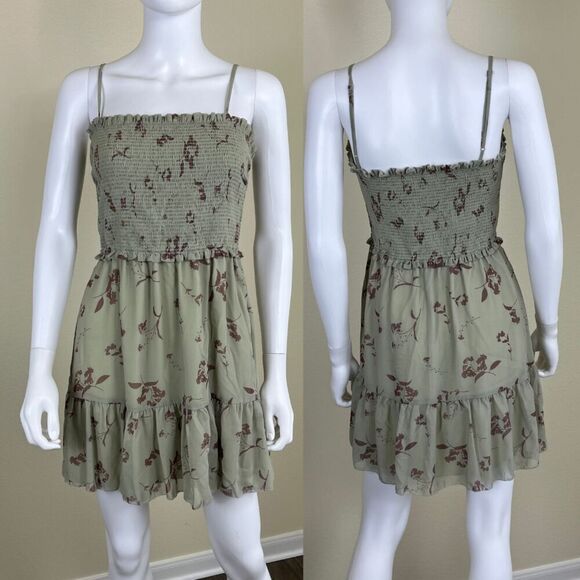 Wilfred Womens Size M Green Tempest Sleeveless Smocked Tiered Chiffon Mini Dress - Picture 1 of 15
